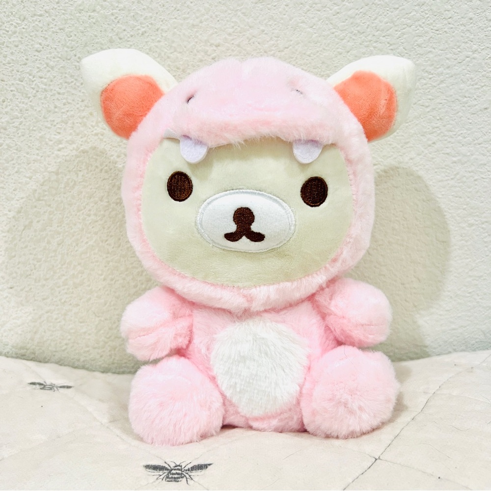 Rilakkuma bear dinosaur costume Plush pink Stuffed Toy Small 8.5” Lovey